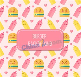 可爱汉堡包和调味酱无缝背景